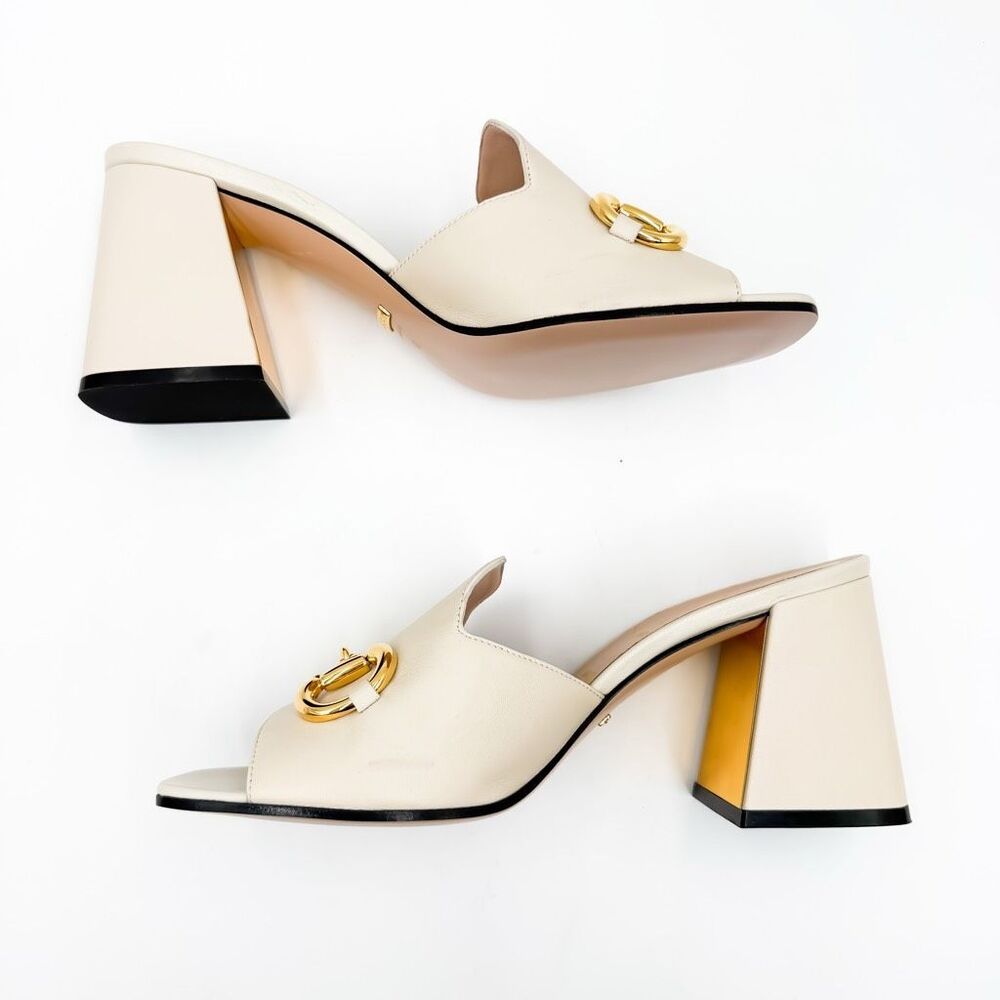 Gucci Baby Horsebit Sandals White Leather Mules Block Heel EU 40 US 10 - Picture 8 of 14